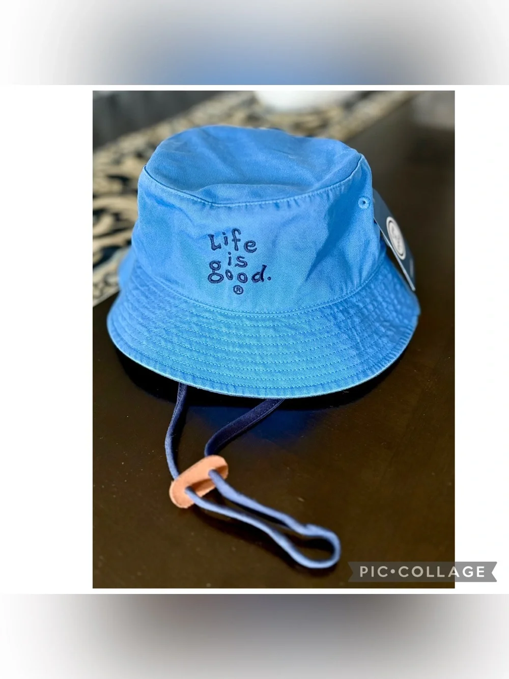 NEW Life is Good Cornflower Blue Bucket Hat Sun Hat Chin Strap One Size Cotton